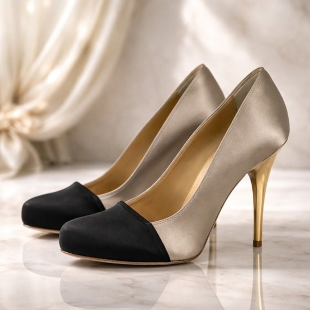 Stella McCartney Two Colors Satin Pumps Golden Metallic Size 9